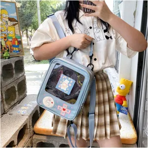 Lindo mochila Ita japonesa de cuero PU transparente con diseño de controlador para uso diario