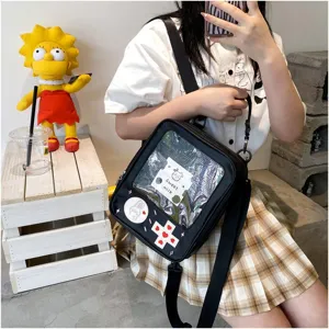 Mochila escolar de PU transparente estilo japonés lindo con diseño de consola de videojuegos.