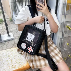 Mochila escolar de estudiante con consola de juego transparente PU estilo japonés detalle