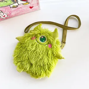 Grüne Plüsch Monster Umhängetasche mit süßem Ein-Auge Design, weiche flauschige Cartoon Tasche.