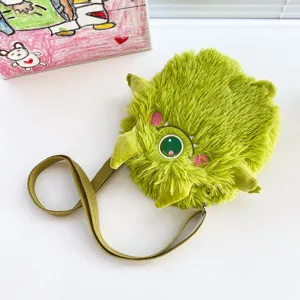 Süße grüne pelzige Monster Umhängetasche mit plüsch 3D Auge für süße Studentinnen.