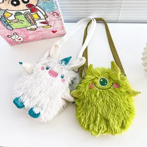 Niedliche Plüsch Monster Umhängetasche für Studenten, weiche flauschige Anime Schultertasche.