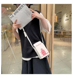 Borsa a tracolla in PU bianco con stampa pagoda cinese e design carino per la moda quotidiana