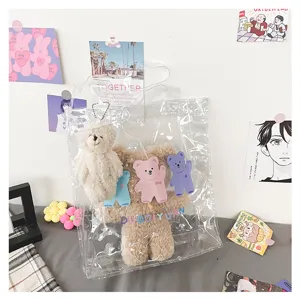 Transparente PVC Umhängetasche Süße Klare Tasche mit Plüsch Bär Anhänger und Innenteil