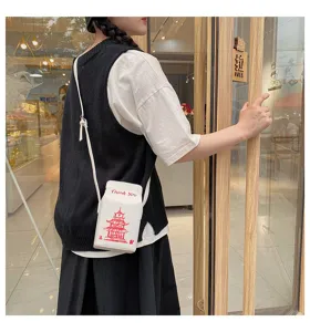 Borsa a tracolla creativa in PU stile cartone del latte con stampa pagoda cinese casual.
