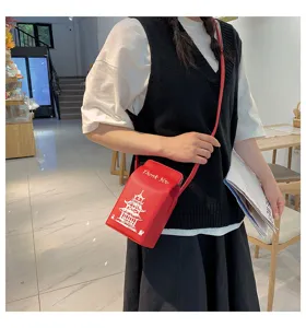 Borsa a tracolla in pelle PU stile pagoda cinese, simpatica borsa a spalla da donna.