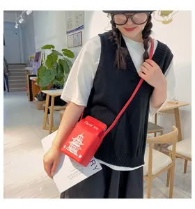 Borsa a tracolla in pelle PU rossa con stampa pagoda cinese e graziosa forma a scatola.