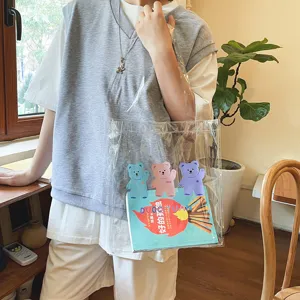 Transparente PVC Umhängetasche, süßer Bärendruck, lässige Damen Schultertasche Alltag.