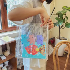Transparente Umhängetasche für Damen, süßer Cartoon Bär Druck, Sommermode Tasche.