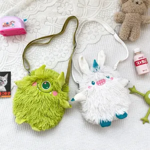 Flauschige niedliche Plüsch-Umhängetasche für Damen, Cartoon-Monster-Design, süßer Stil