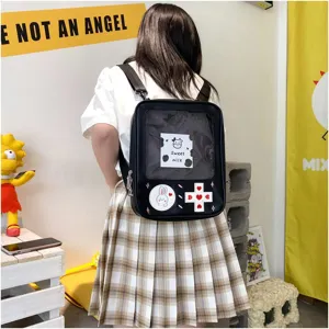 Mochila escolar transparente de PU estilo japonés lindo para estudiantes con ventana clara.
