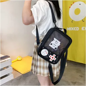Mochila de PU transparente con mando de juego estilo japonés lindo para estudiantes, bolso.
