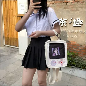 Mochila de PU transparente con diseño de consola de juegos japonesa para estudiantes.