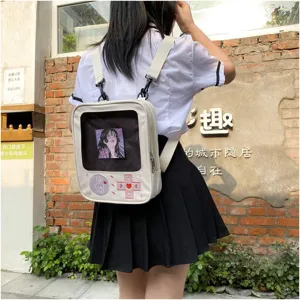 Mochila transparente de pu con consola de juegos para estudiantes, bolso kawaii con ventana.