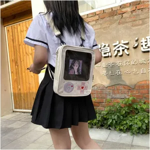 Mochila Ita de consola de juegos japonesa linda, bolso transparente de PU para estudiantes.