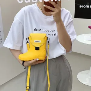 Sac bandoulière créatif en forme de botte de pluie jaune pour femme, joli sac de mode.