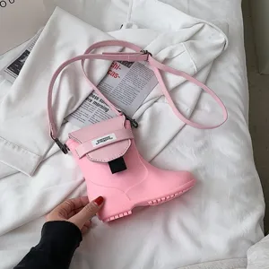 Sac bandoulière créatif botte de pluie rose pour femme, sac épaule mignon en cuir PU.