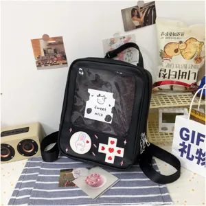 Mochila japonesa transparente de PU para estudiantes consola de juegos bolso lindo
