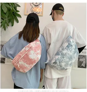 Borsa a tracolla in tela tie-dye stile coreano, grande capacità per studenti casual.