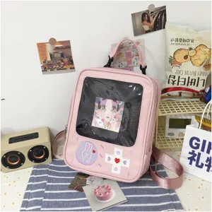 Mochila transparente de PU estilo japonés consola de juegos Ita Bag bolso escolar rosa