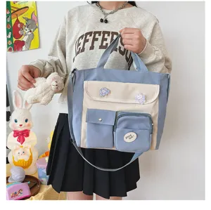 Canvas crossbody tote bag multi-pocket casual shoulder bag for students daily use