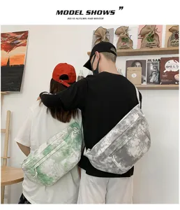 Borsa a tracolla in tela tie-dye grande stile coreano borsa casual per studenti dettagli