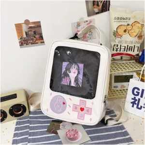 Mochila ita kawaii con ventana transparente, lindo diseño de control PU bolso escolar