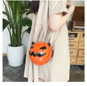 Halloween pumpkin acrylic crossbody bag, cute devil novelty shoulder bag with chain strap.
