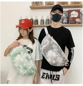 Borsa a tracolla in tela tie-dye stile coreano, grande borsa da petto casual per studenti.