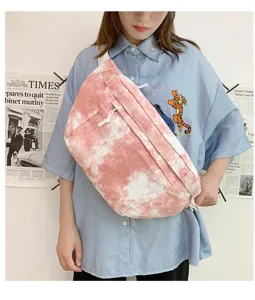 Borsa a tracolla in tela tie-dye stile coreano, grande borsa casual per uso quotidiano.