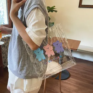 Transparente niedliche Bären Print Umhängetasche, PVC Casual Shopper für Studentinnen.