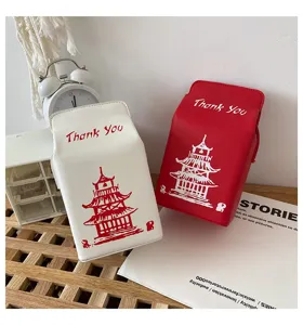 Borsa a Tracolla Creativa in Pelle PU Cartone Latte Simpatico Thank You Pagoda Stampa