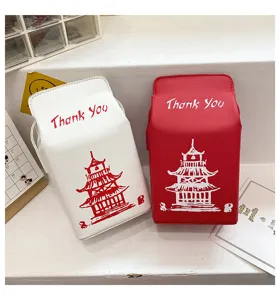 Borsa a Tracolla Creativa in Pelle PU Cartone di Latte Stampa Pagoda Cinese Borsa Chic