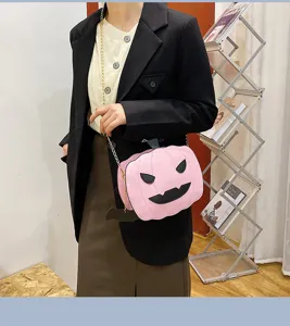 Halloween pumpkin crossbody bag for women, cute PU leather bag, fun festive purse.