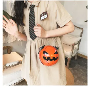 Halloween pumpkin acrylic crossbody bag with chain strap, trendy cute novelty shoulder bag.