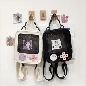 Mochila escolar de estudiante transparente de PU con forma de consola de juegos blanca