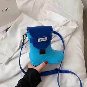 Sac bandoulière créatif en forme de botte de pluie, sac bleu amusant, pochette mode mignonne.
