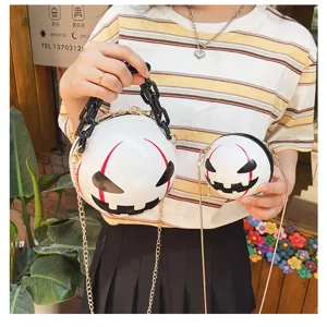 Halloween cute devil round crossbody bag with chunky black chain and shoulder strap for women