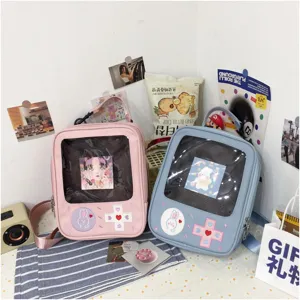 Mochila Ita kawaii de PU con forma de mando de juego bolsa escolar ventana transparente