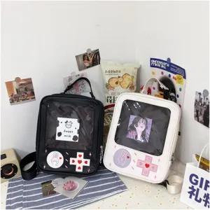 Estilo japonés creativo consola de juegos transparente mochila PU linda cartera