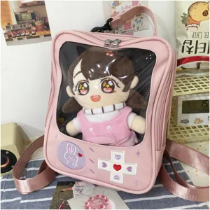 Mochila kawaii transparente de PU con diseño de mando de juego estilo soft girl rosa