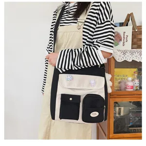 Canvas crossbody bag Korean style casual shoulder bag multi-pocket design for women