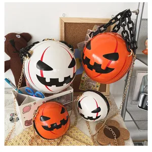 Halloween pumpkin demon acrylic chain round crossbody bag funny stylish novelty shoulder bag
