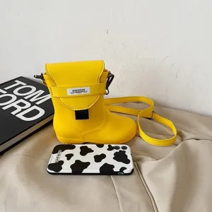 Sac bandoulière créatif en forme de bottes de pluie pour femmes, sac original et tendance jaune.