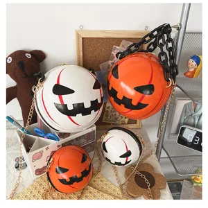 Halloween pumpkin devil round crossbody bag with chunky acrylic chain stylish cute shoulder bag