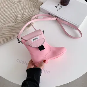 Sac bandoulière rose en forme de botte créative pour femmes, sac mignon en cuir PU.