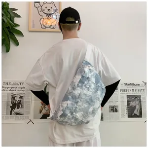 Borsa a tracolla in tela tie-dye in stile coreano retrò, borsa casual di grande capacità.