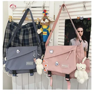 Harajuku style canvas messenger bag, large capacity casual crossbody bag for students.