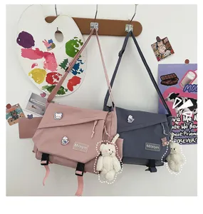 Japanese Harajuku casual student crossbody bag, stylish canvas messenger bag with cute bear.