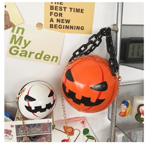 Halloween pumpkin demon acrylic chain round crossbody bag creative novelty holiday shoulder bag